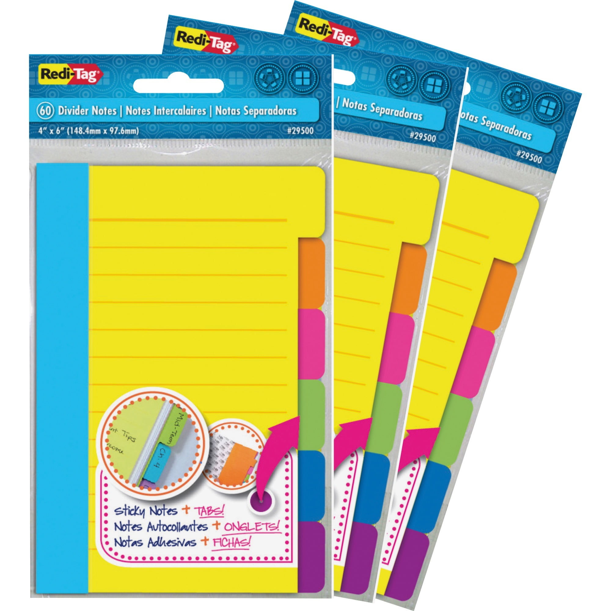 RediTag Assorted Tab Ruled Sticky Notes, Multicolor, 3 / Pack (Quantity)