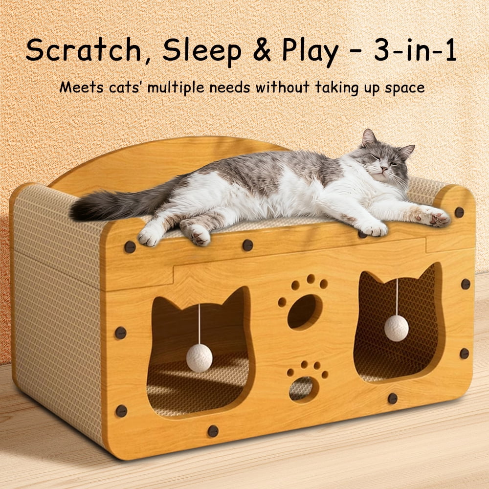 Cat Scratching Board Corrugated Large Space Cat Rest Villa Cat House Cat Bed With Scratch Pads Corrugated Pet Toys