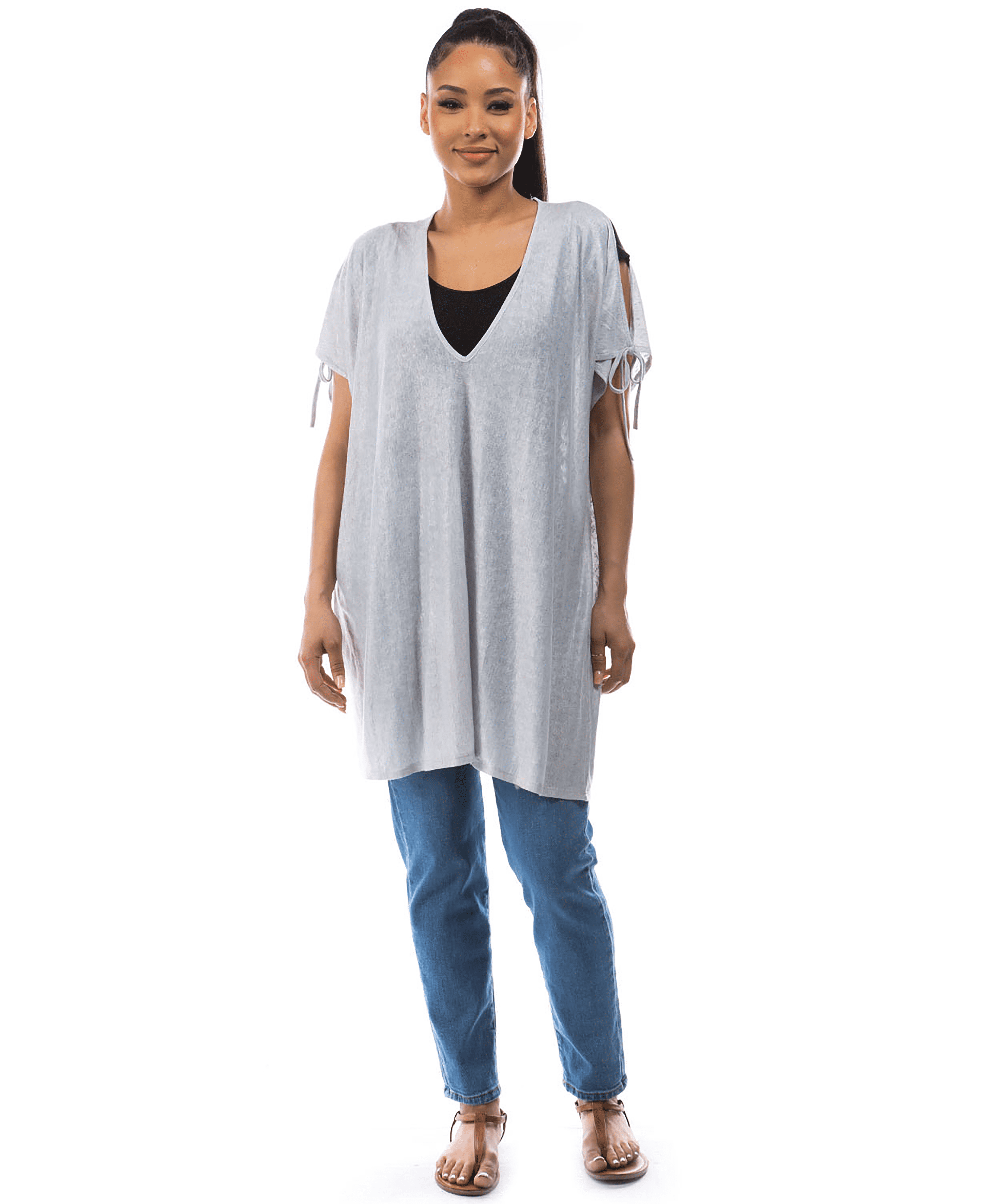 Marcus Adler Grey Knit Topper with Cold Shoulders - Walmart.com