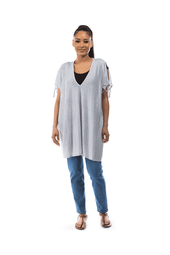 Grey Knit Topper with Cold Shoulders