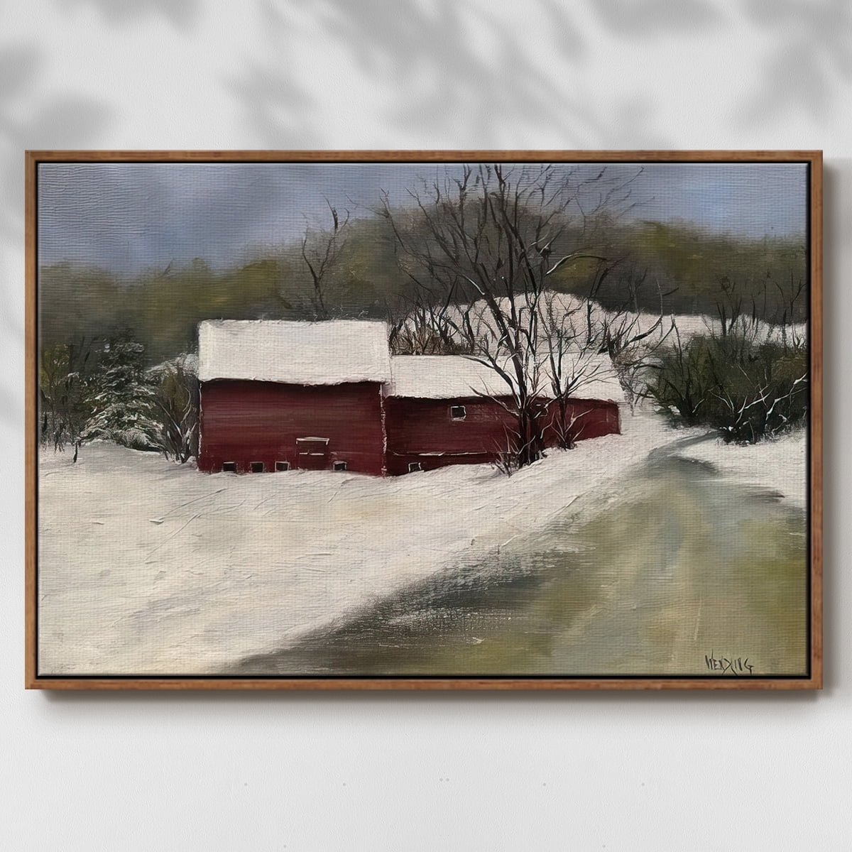 Winter Homestead II - Framed Gallery Wrapped Holiday Canvas - 25 x 37 - Rosewood Frame