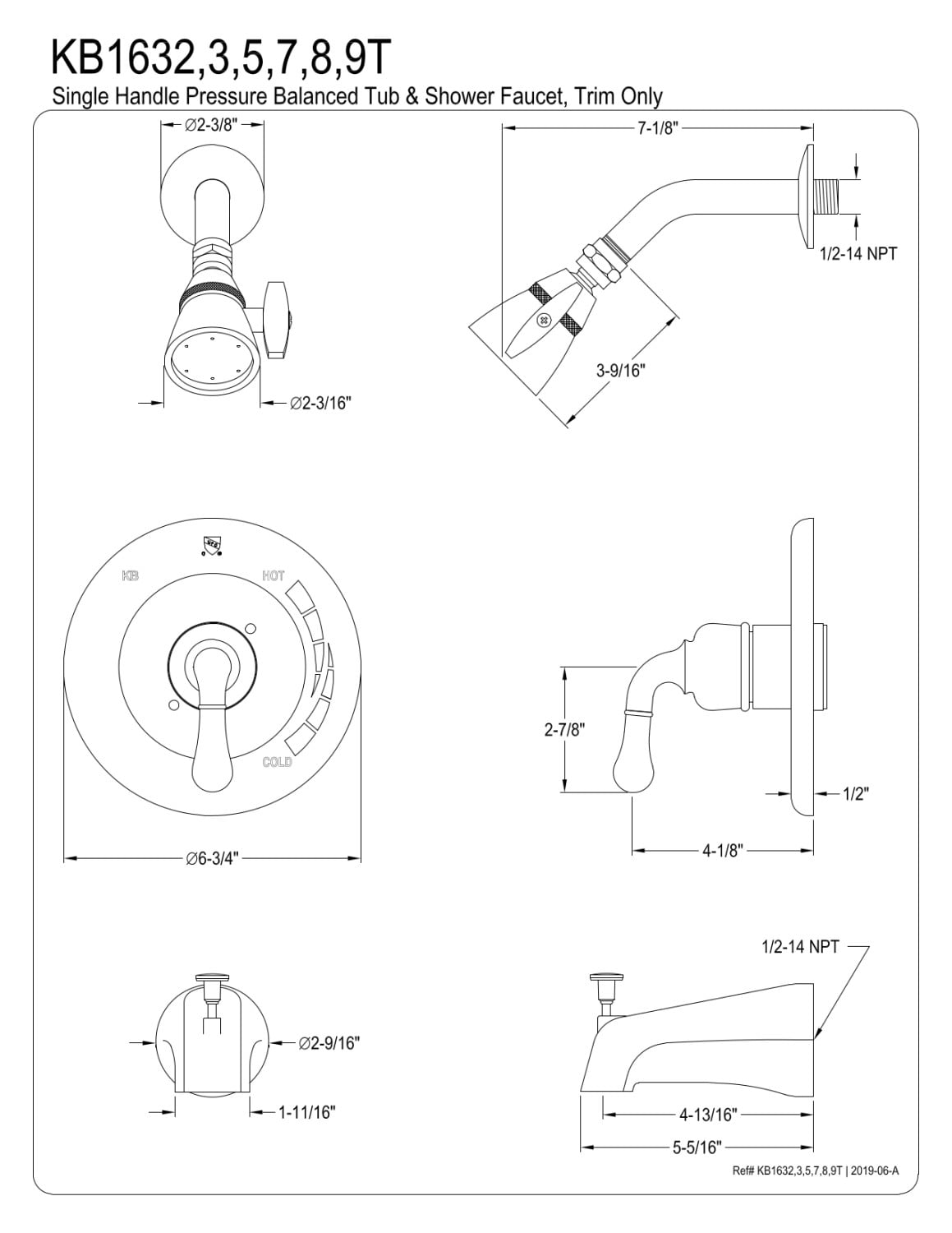 Kingston Brass Magellan Trim Only for Single Handle Tub & Shower Faucet