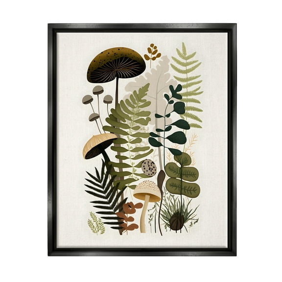 Stupell Industries Mixed Earthy Botanicals Botanical & Floral Painting Black Floater Framed Canvas Art Print Wall Art, 17 x 21
