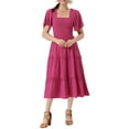 thumbnail image 2 of INSPIRE CHIC Boho Midi Dress for Women's Square Neck Short Sleeve Tie Flowy Smocked Dress, 2 of 5