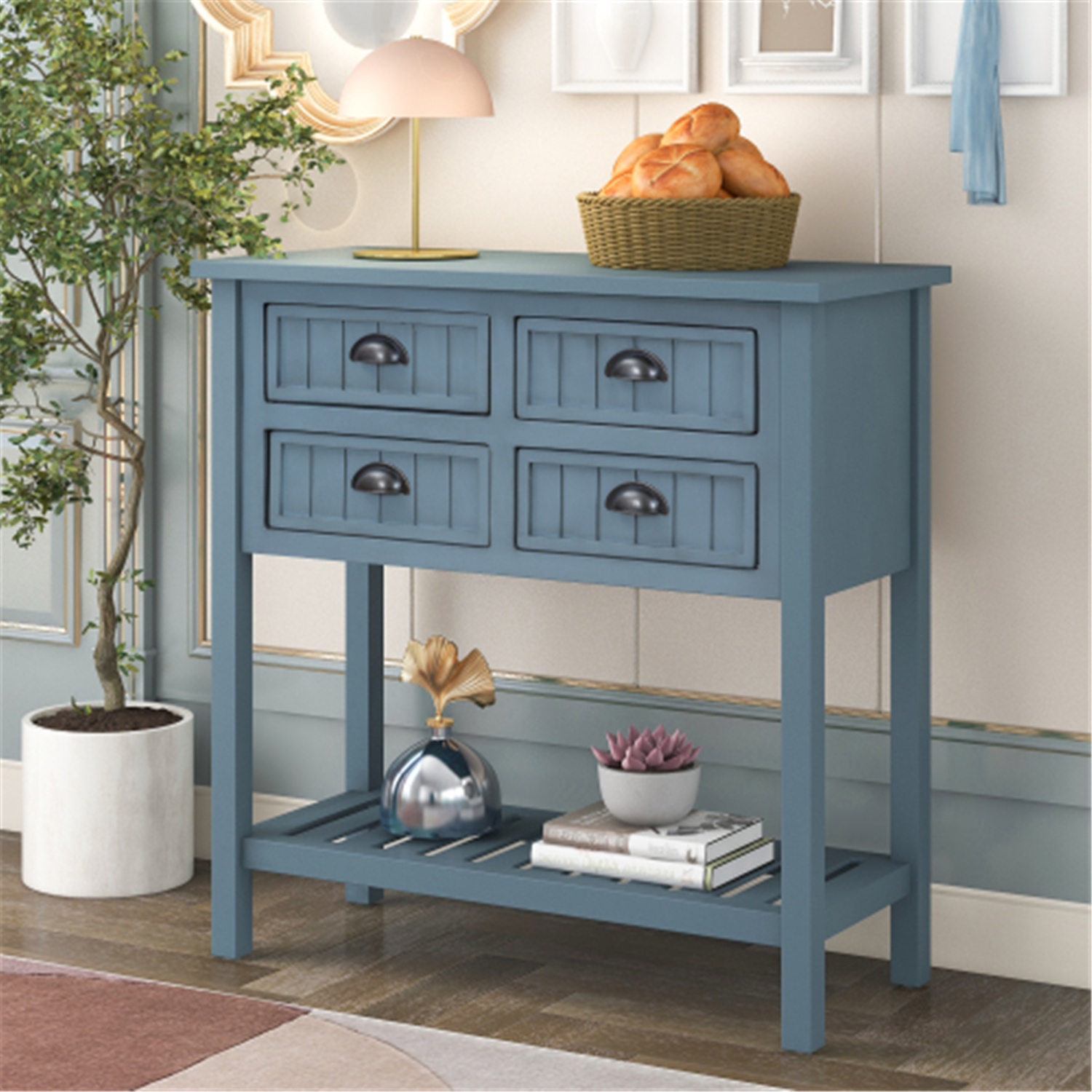 31''L Console Table with 4 Drawers and 1 Open Shelf, Side Table for