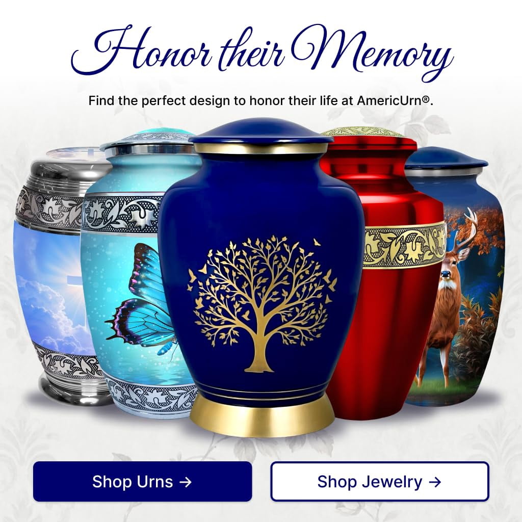 AmericUrn Blue Tree of Life Cremation Urns for Human Ashes – Adult Female and Male Memorial Set of 6 with 1 Large Urn, 4 Keepsake Urns & 1 Necklace Urn