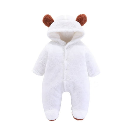 

Newborn Baby Boy Girl Snowsuit Romper Infant One Piece Fleece Hooded Jumpsuit Winter Button Down Outwear Outfits (0-12M)