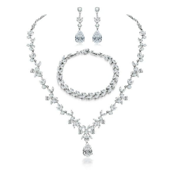 Set de joyas Hadskiss para mujer, boda, fiesta, novia, blanco