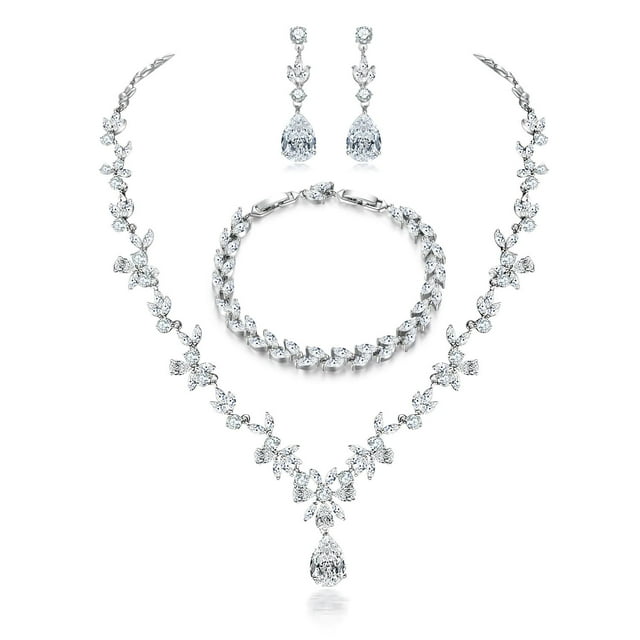 Set de joyas Hadskiss para mujer, boda, fiesta, novia, blanco