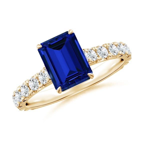 ANGARA Lab Grown 1.65 Ct Blue Sapphire Two Tone Engagement Ring for Women in 14K Yellow Gold (Size-8x6mm) | September Birthstone, Anniversary, Jewelry Gift for Women | Lab-Grown Blue Sapphire Ring