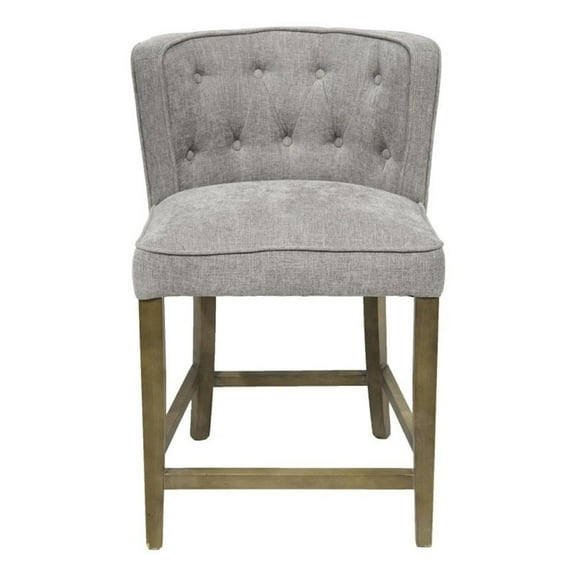 Cly Counter Stool Chair- Soft Light Gray Fabric- Graywash Solid Wood