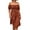 Brown, variant on Women's Ditsy Floral Smocked Frill Trim Off Shoulder Dress Knee Length 95% Polyester 5% Spandex Everyday Wear Casual