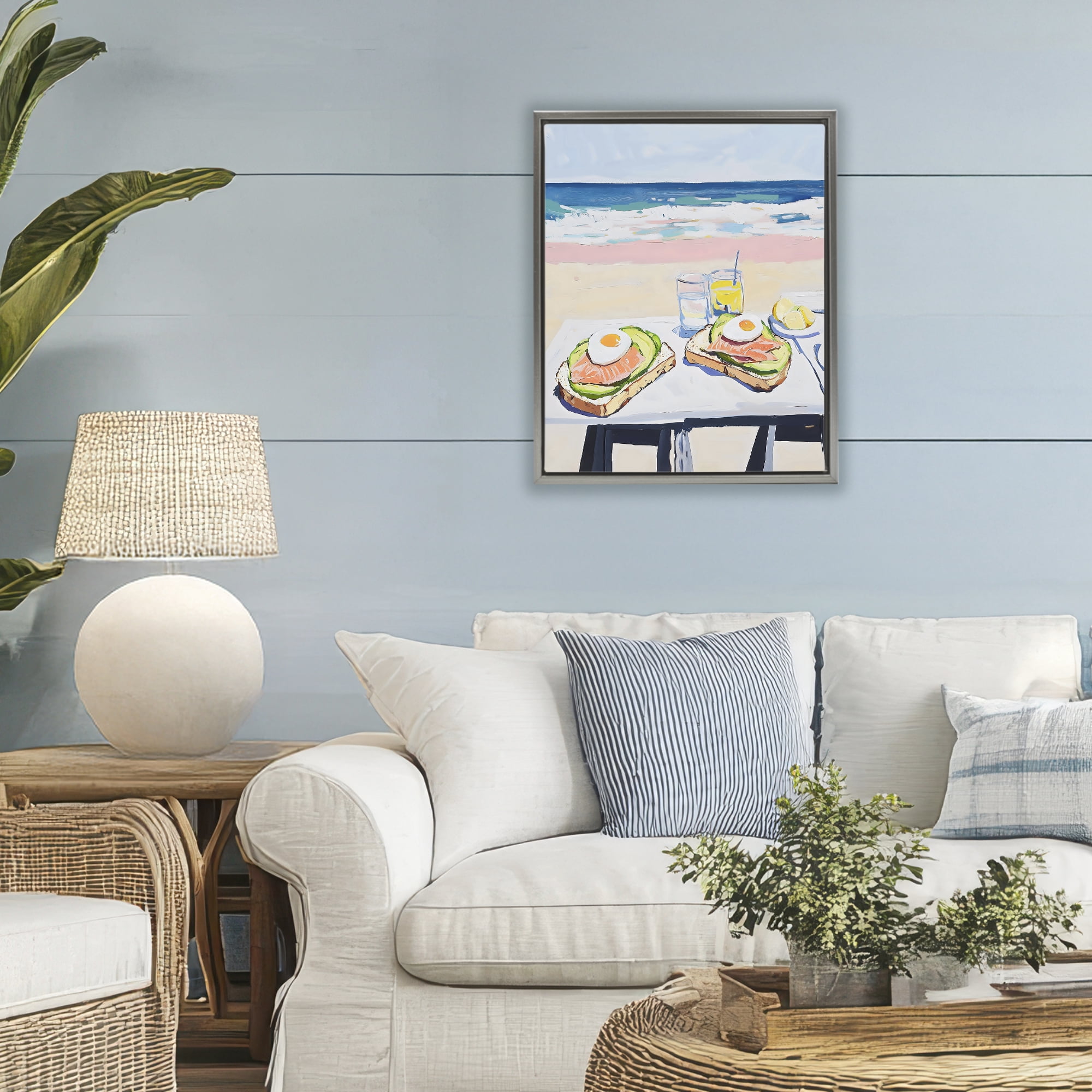 Stupell Industries Avocado Toast at Beach Gray Framed Floater Canvas Wall Art, design by The Prints Vibe
