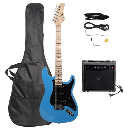 Glarry Full Size Electric Guitar for Beginner with 20 Watt Amp and Accessories,Sky/Bright Blue with Black