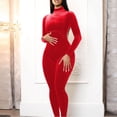 thumbnail image 2 of HXWCHs Women's Linen Jumpsuit, Women's Autumn Winter Fashion Jumpsuit Slim Fit Long Sleeve Bodycon Stretch Non Casual Outfit XL Red, 2 of 5