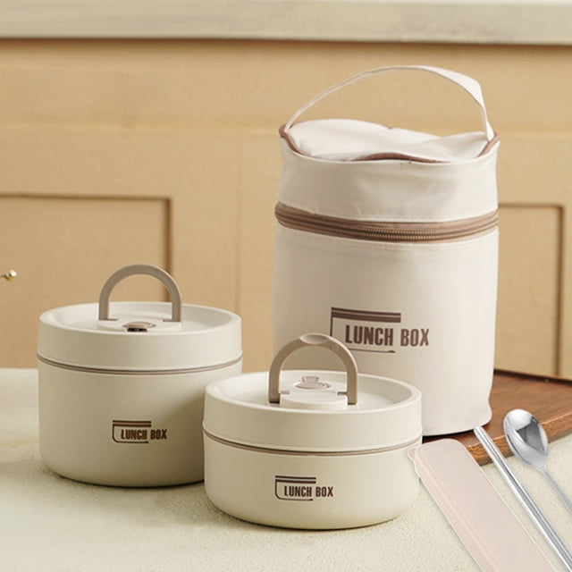 Lieonvis Caja Térmica Lunch Bento, Juego de Lonchera Apilable con Bolsa Aislante, Bento Boxes Individual de Acero Inoxidable con Cuchara y Palillos Adecuado para Adultos y Niños
