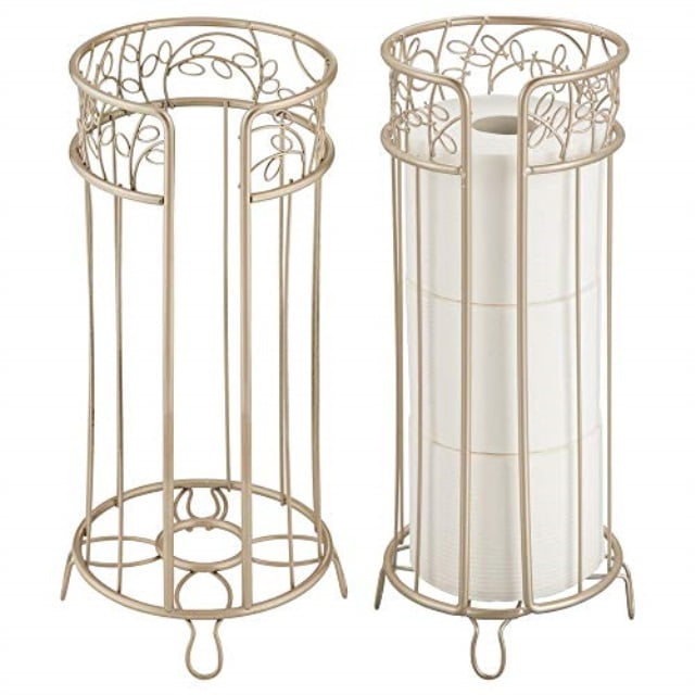 mdesign decorative free standing toilet paper holder stand with storage
