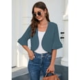 thumbnail image 5 of Chiclily Women Summer 3/4 Sleeve Bolero Shrug for Dress Open Front Scalloped Cropped Lightweight Cardigan, US Size Small in Grey Blue, 5 of 8
