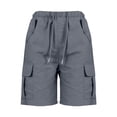 thumbnail image 4 of Women's Cargo Shorts Cotton Linen Slit Pocket Loose Fashion Casual Linen Shorts for Women Grey L, 4 of 6