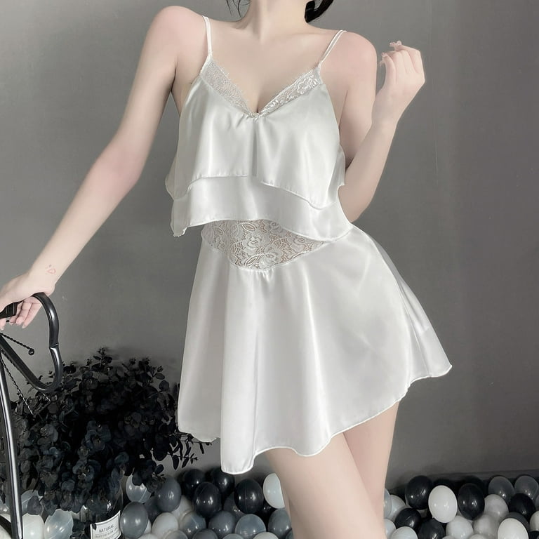 adviicd Nightgown With Built In Bra Women Lingerie Lace Chemise Sleepwear  Teddy Lingerie White M 