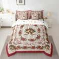 thumbnail image 2 of Feelyou Christmas Poinsettia Flower Twin Bedding Sets 7-Piece, Vintage Western Festival Bedding Comforter Set, Gold Xmas Bell Reversible Sheet Sets, Lightweight Room Decor, 2 of 7
