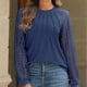 thumbnail image 2 of Camisa de manga larga con encaje recortado para mujer: top de punto informal de negocios, poliéster y spandex, tallas S-XXL, moda otoñal, 2 of 7