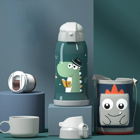 

Pikadingnis 17oz Flask Cute Cartoon Vacuum Insulated Water Bottles 316 Stainless Steel Thermos with Leather Sleeve and Carry Strap (Green Dinosaur (Pocket Sleeve))