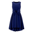 thumbnail image 5 of Miluxas Girls Dresses Summer Ruffle Sleeve Mesh A Line Casual Party Dresses Belted Dress Navy 15-16 Years, 5 of 7