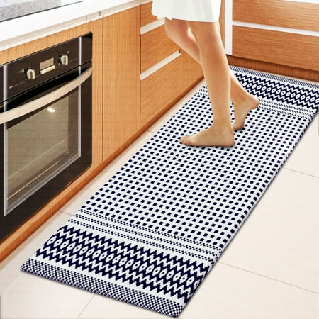 

Kitchen Runner Rug/ Mat Cushioned Cotton Hand Woven Anti-Fatigue Mat Kitchen/Bathroom/Bed side 18x48 - 18 x48 Box Navy