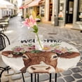 thumbnail image 6 of Spring Cow Round Tablecloth for 55-60 Inch Tables,Fitted Table Cover with Elastic Edge,Botanical Blossom Motif Country Florals Waterproof Outdoor Table Cloth Protector for Patio Garden Dinner Picnic, 6 of 9