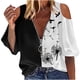 thumbnail image 2 of ICHUANYI Clearance Women Summer Sexy Shirt Cold Shoulder Pullover Blouse Half Sleeve Zipper Printed Tops(Black, XL) ICHUANYI WER2023080809768, 2 of 5
