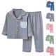thumbnail image 4 of Odeerbi 3-16 Años Niños Niñas Pijamas de Algodón Con Solapa de Muesca Tops de Manga Larga Pantalones Conjunto Suave Sleepwear Dos Piezas Pijama Sets, 4 of 4
