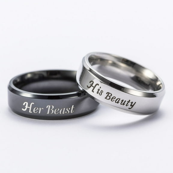 SOPOTUTU Black Stainless Steel His and Hers Rings Smooth Comfortable Wear Couple Finger Rings