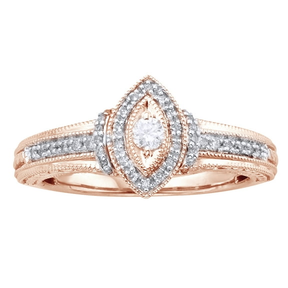 AFFY White Natural Diamond Marquise Frame Promise Ring in 10k Rose Gold