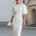 thumbnail image 3 of Morttic Women's Elegant Solid Color Short Sleeve Midi Dress – Slim Fit Intellectual Style Office Wear White，S, 3 of 5