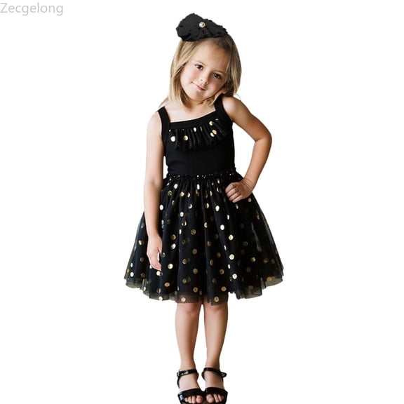 Zecgelong Toddler Girls Sleeveless Holiday Party Mesh Dress Dance Party Princess Dresses Girls Dress For Kids Size 3-4 Years Black