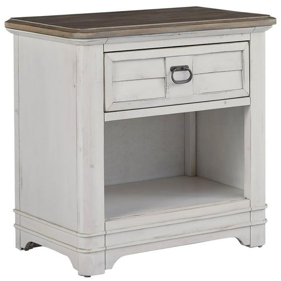 Bowery Hill White-Washed Wood Farmhouse Style Storage Nightstand