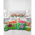 thumbnail image 2 of Full Size Quilt Bedding Set, Pink Flamingos Reversible Summer Quilt 3 Pieces, Wooden Vintage Summer Botanical Tropical Lightweight Bedspreads Coverlets with 2 Pillow Shams for All Seasons, 2 of 5