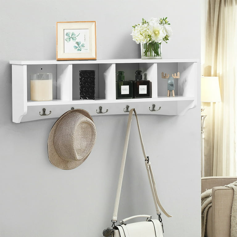 Painted White Entryway Coat Rack and Shelf - Rowe Station Woodworks
