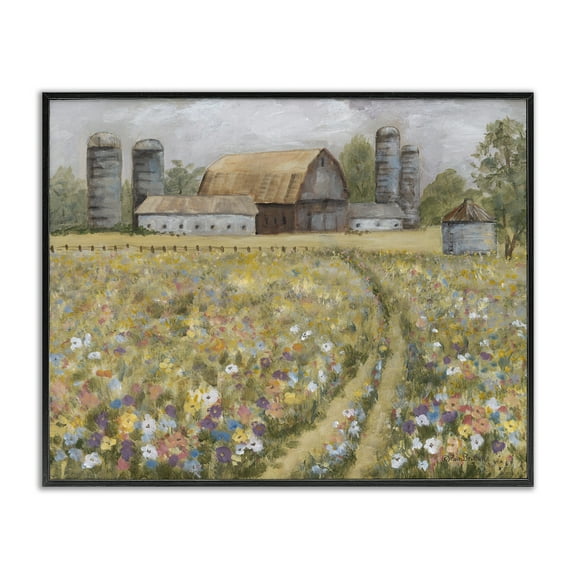 Stupell Industries Meadow Path to Barn Landscape Painting Black Framed Art Print Wall Art, 14 x 11