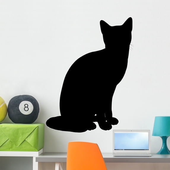 Cat Illustration Silhouette Wall Decal by Wallmonkeys Peel and Stick Graphic (36 in H x 27 in W) WM180352