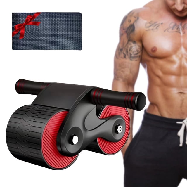 TFixol Automatic Rebound Ab Wheel for Core Strength - Red Home Fitness Roller for Men, Compact Design, Durable PP & TPR Material, 37x24.5x35cm
