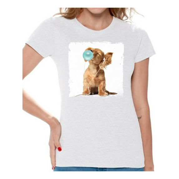 Awkward Styles Funny Animal T Shirt Dog Shirt Women T Shirt Dog Blowing Gum T Shirt Animal Clothes Animal Lovers Gifts for Her Dog Clothing Puppy T-Shirt for Woman Funny Dog Shirt Gifts for Her