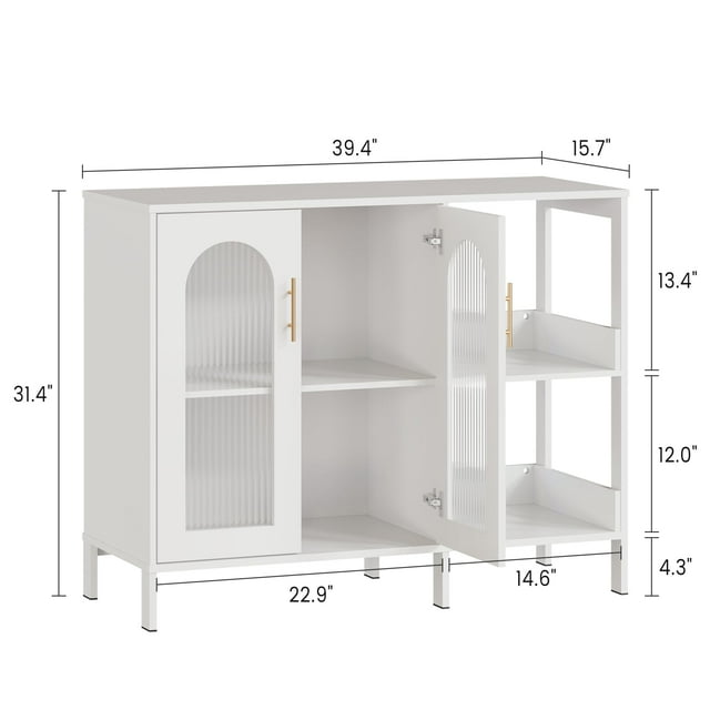 GloryStar Buffet Bahut, Armoire de Rangement Moderne en Verre à Arche avec Tablettes Ajustables, Meuble d'Organisation Multifonction de 39,4 Pouces pour Salle de Bain, Entrée, Portes en Verre Trempé et Poignées Dorées