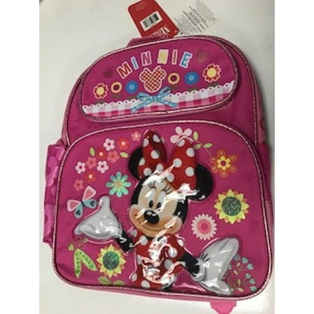 Small Backpack - Disney - Minnie Mouse - Flowers Pink 12" New 678791-2