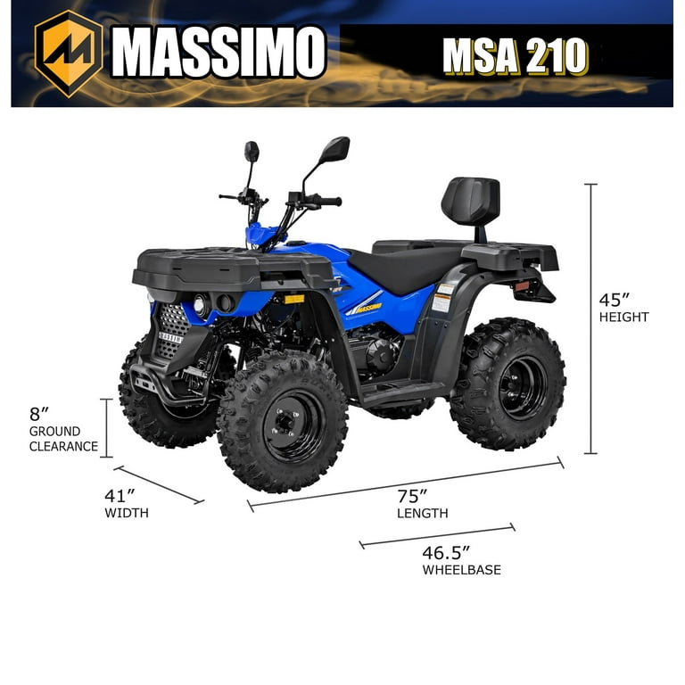 Massimo MSA210 Adult ATV 177cc Quad All-Terrain Vehicle -Blue