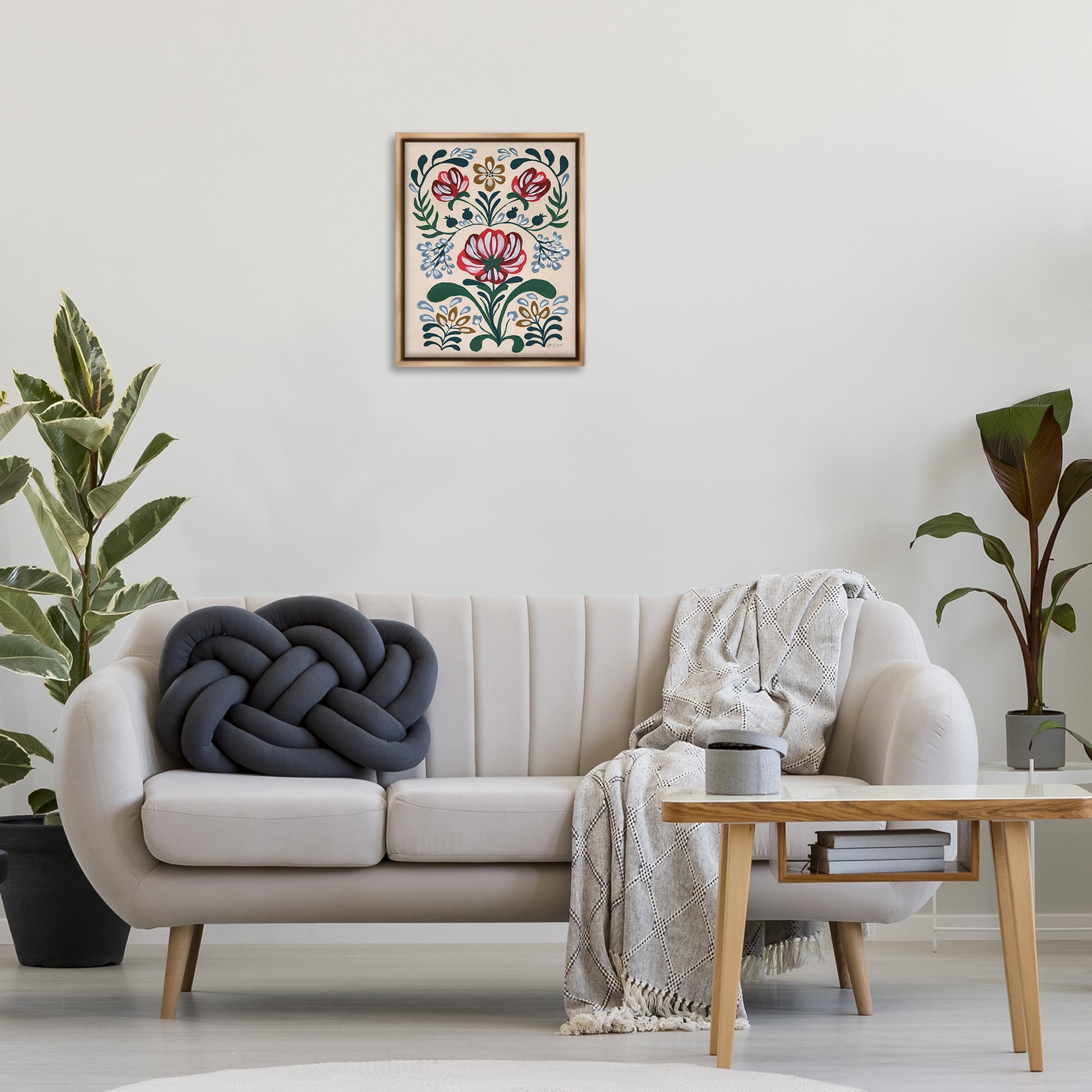 Stupell Industries Boho Folk Florals Botanical & Floral Painting Brown Floater Framed Art Print Wall Art, 17 x 21