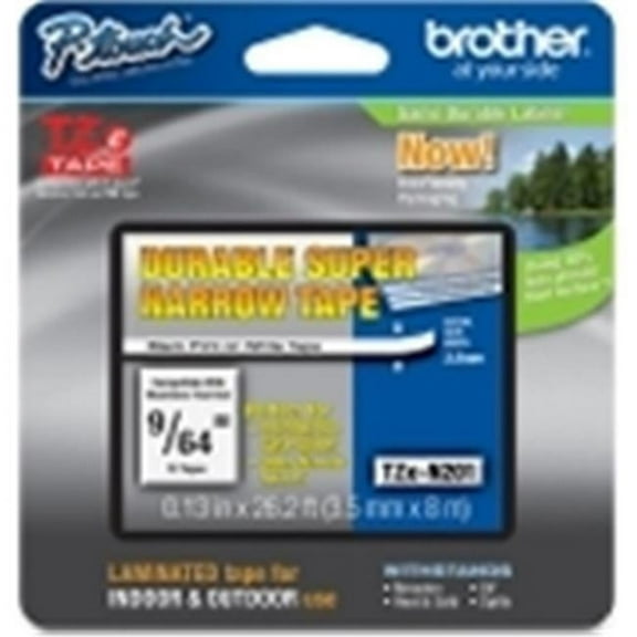 Brother TZEN201 3.5mm (9/64") Super Narrow Black on White Non-Laminated Tape (8m/26.2')
