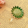 thumbnail image 2 of Broche de girasol esmaltado con diamantes de imitación para solapa, ideal para bolso de ropa (verde), 2 of 6