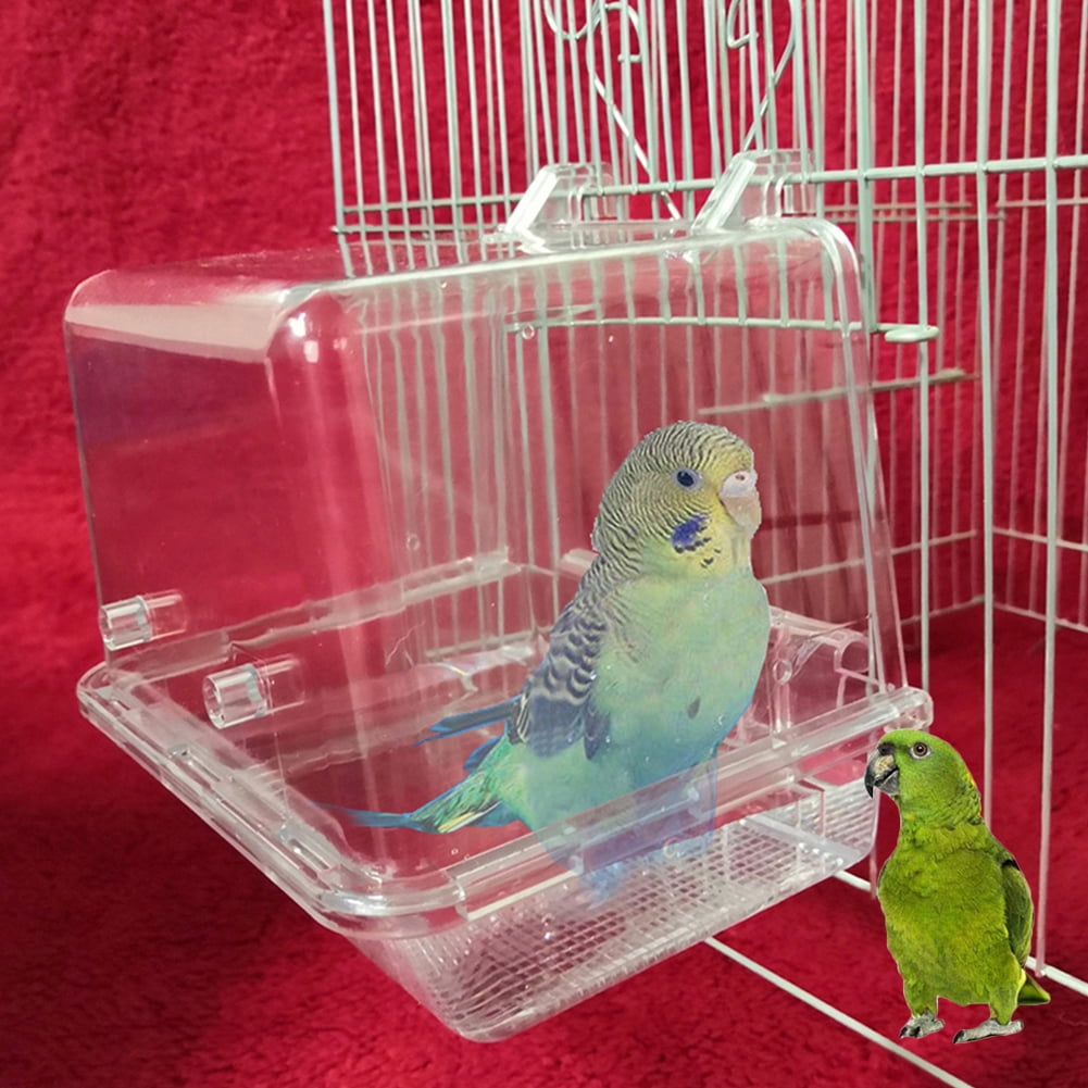 Flmtop Pet Bird Parrot Clear Shower Bathing Tub Box Hanging Bathtub Cage Cleaning Tool Clear